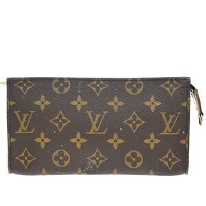 LOUIS VUITTON LV Logo Bucket GM Pouch Bag Monogram Leather Brown Gold